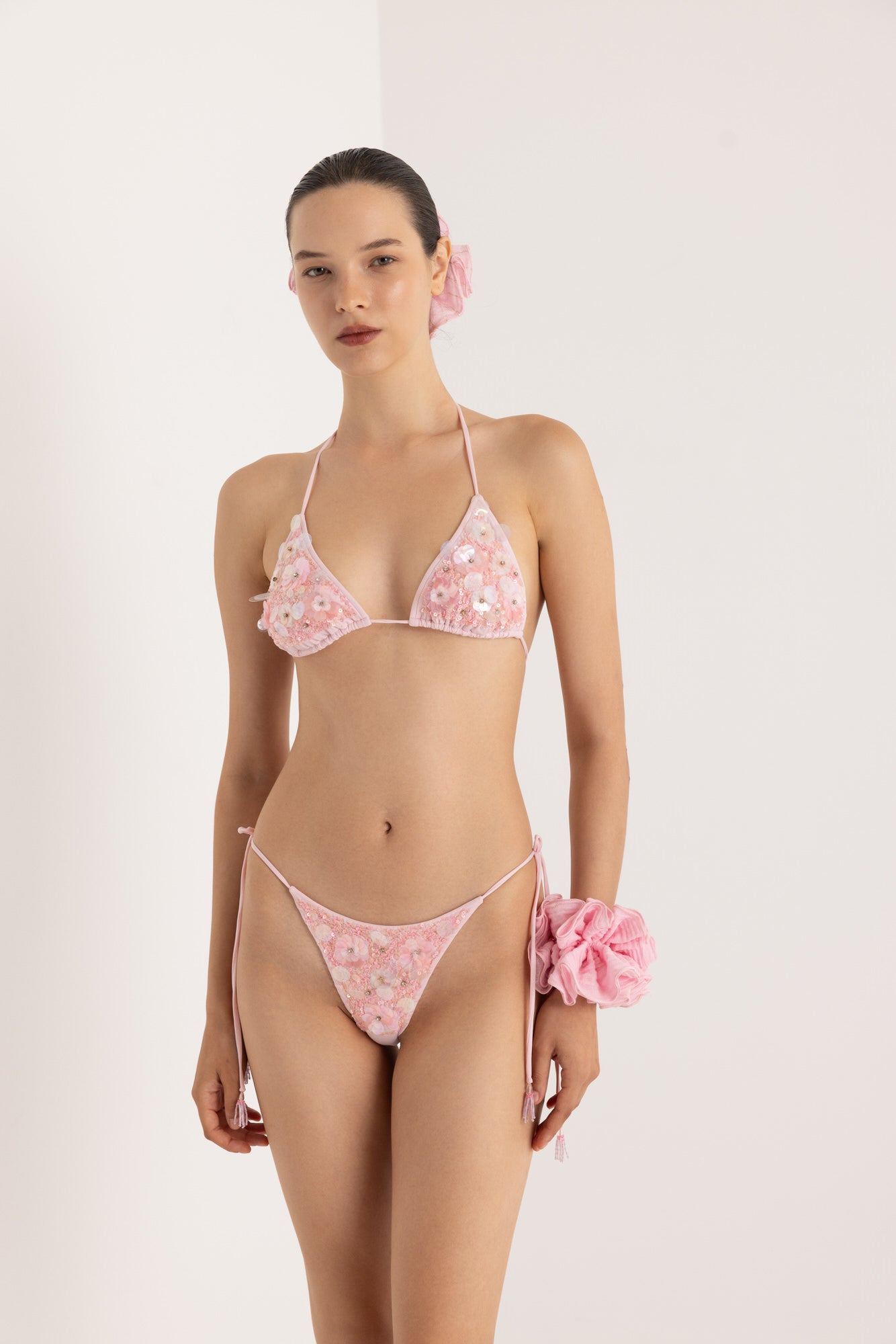 NOCTURA HAND BEADED BIKINI SET BABY PINK
