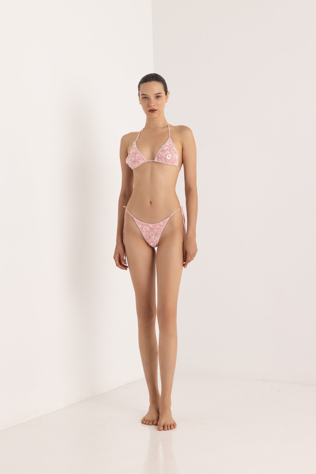 NOCTURA HAND BEADED BIKINI SET BABY PINK