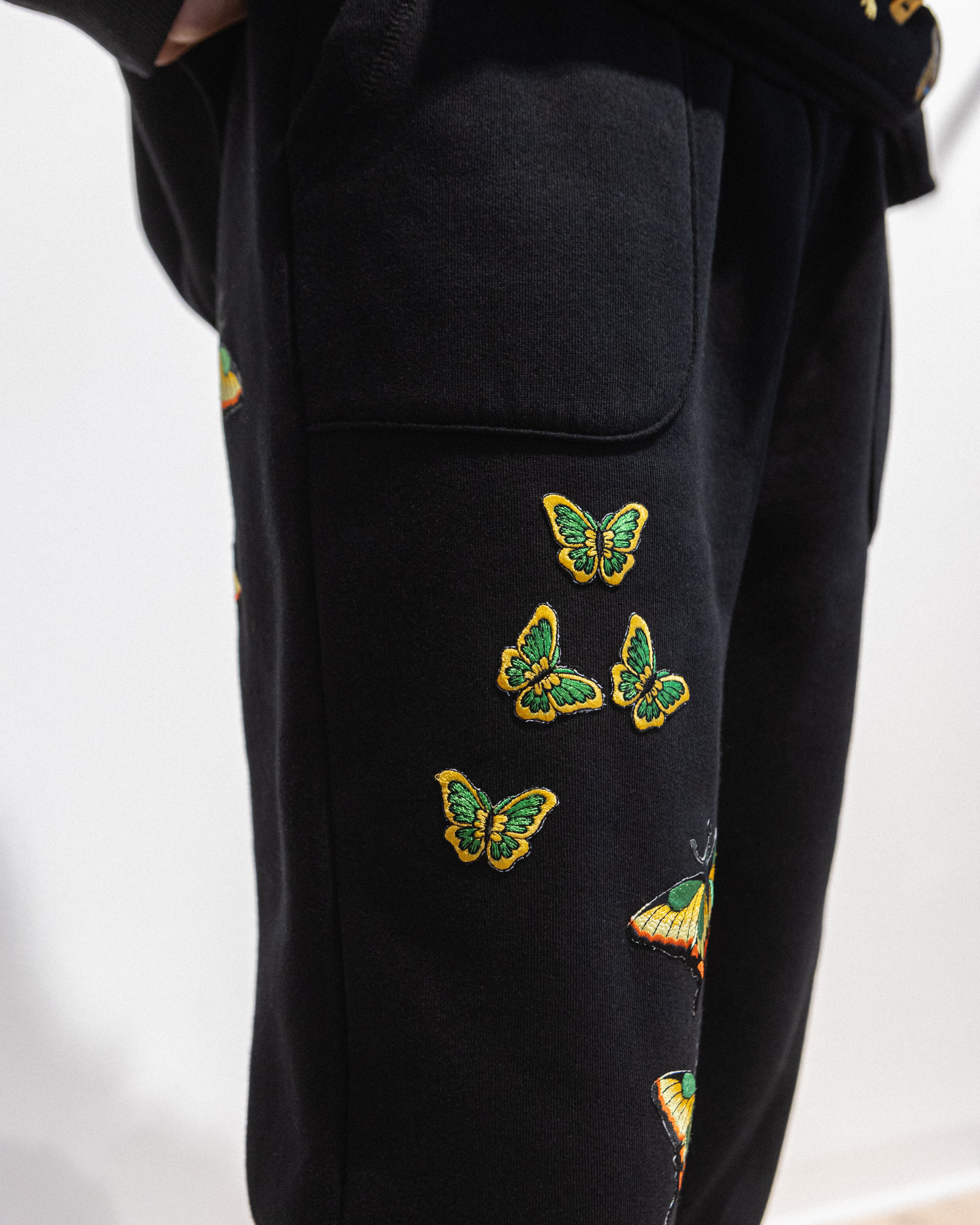 Organic Cotton Embroidered Pants with Patches Black