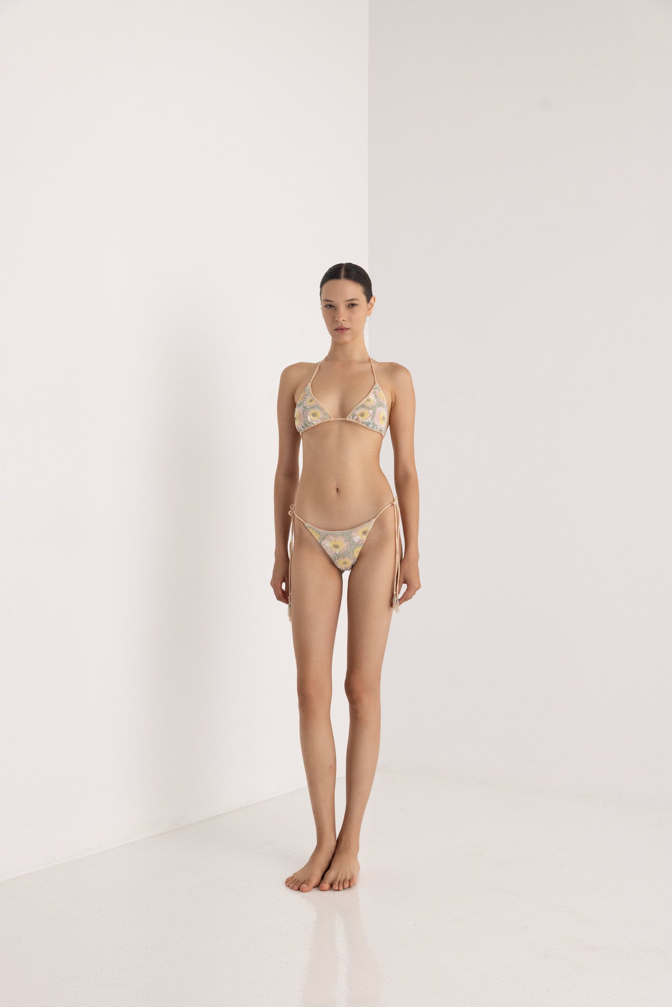 SORAYA HAND BEADED BIKINI SET PINK/YELLOW/GREEN
