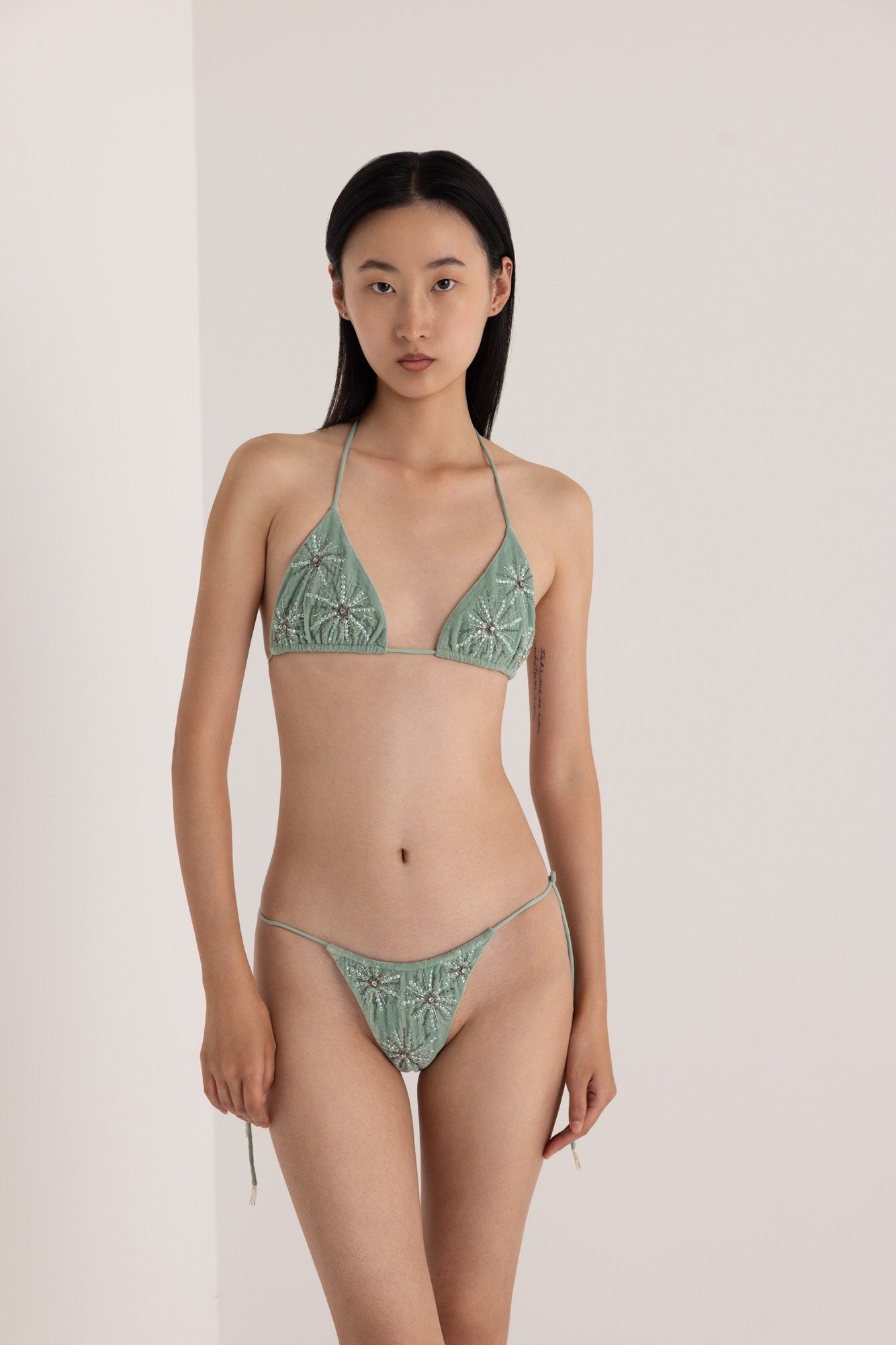 ASTRA HAND BEADED BIKINI SET DUSTY MINT