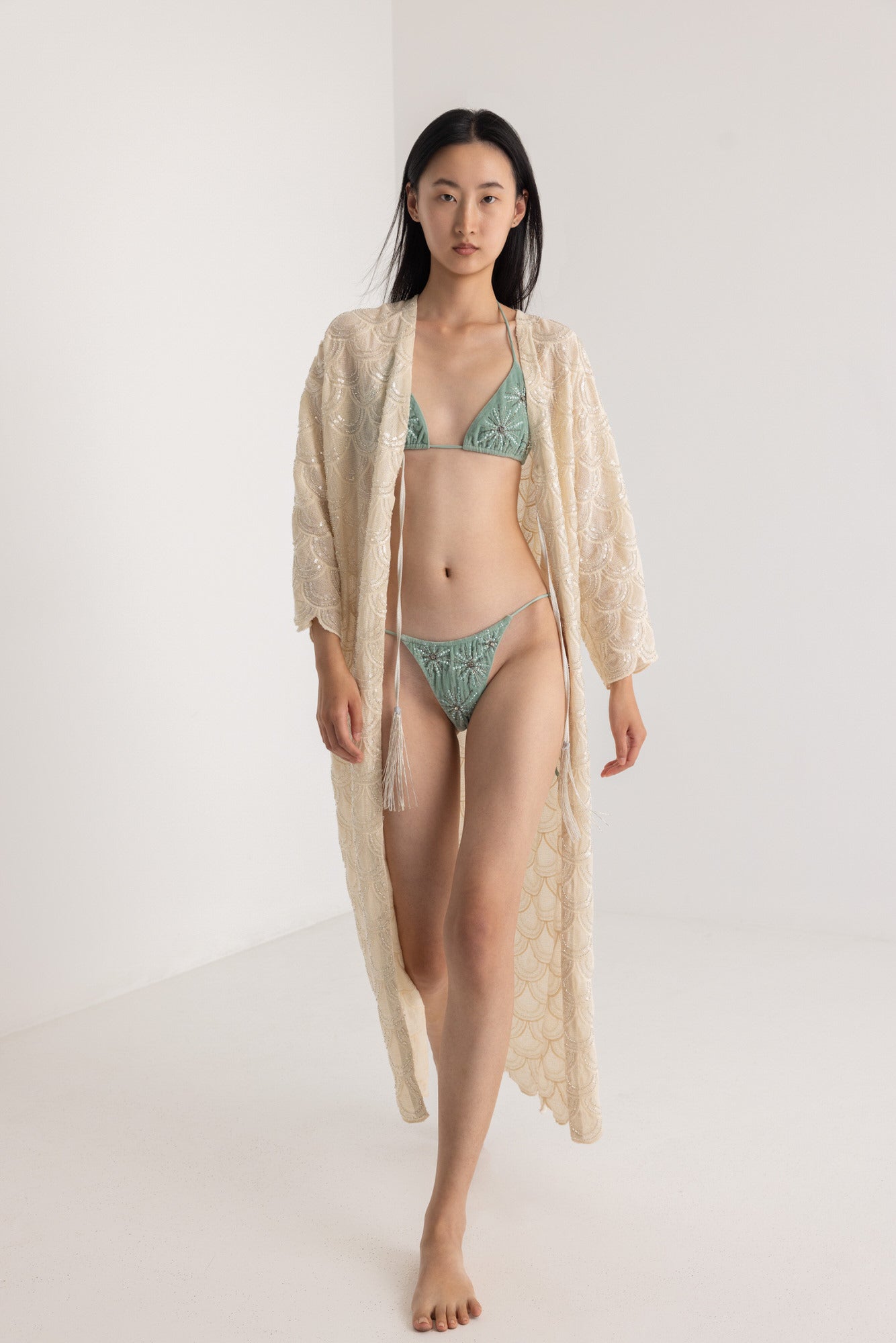 ASTRA HAND BEADED BIKINI SET DUSTY MINT
