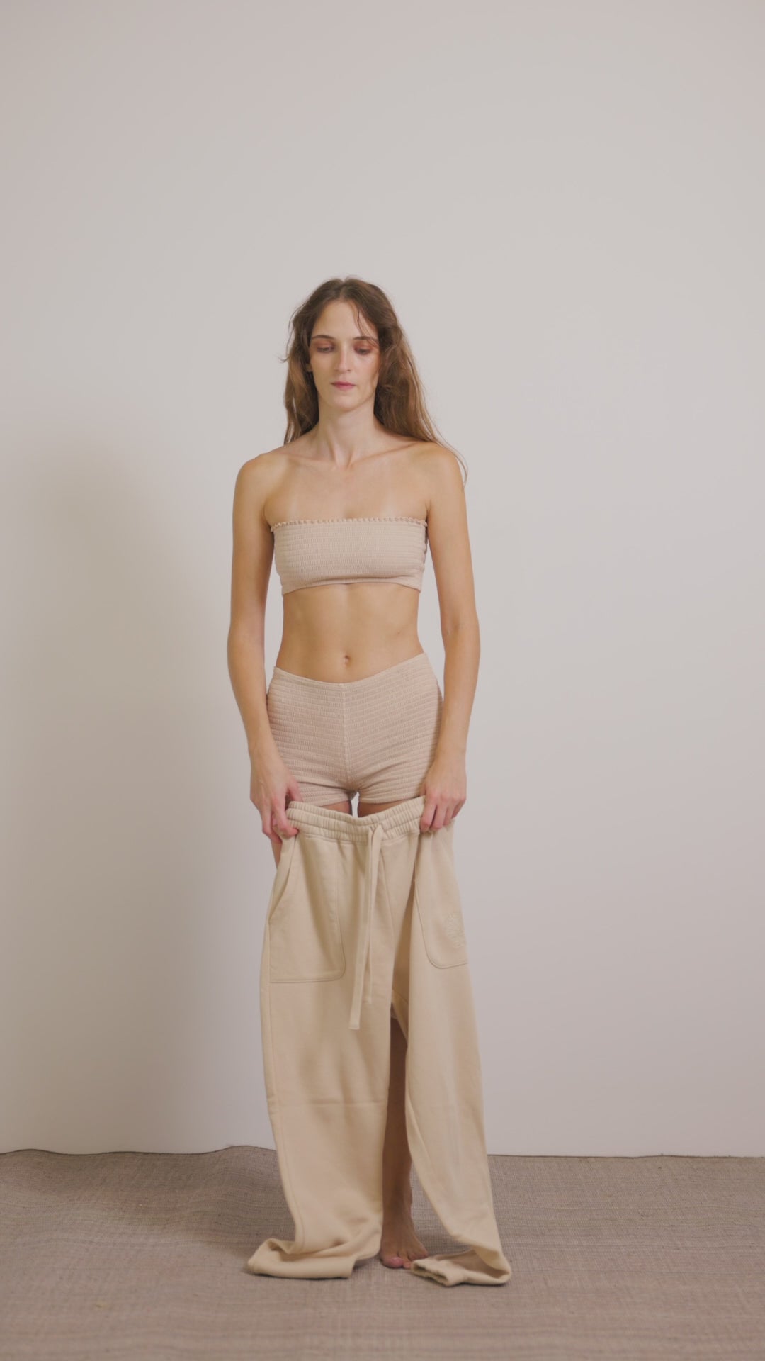 Organic Cotton Embroidered Logo Pants Beige