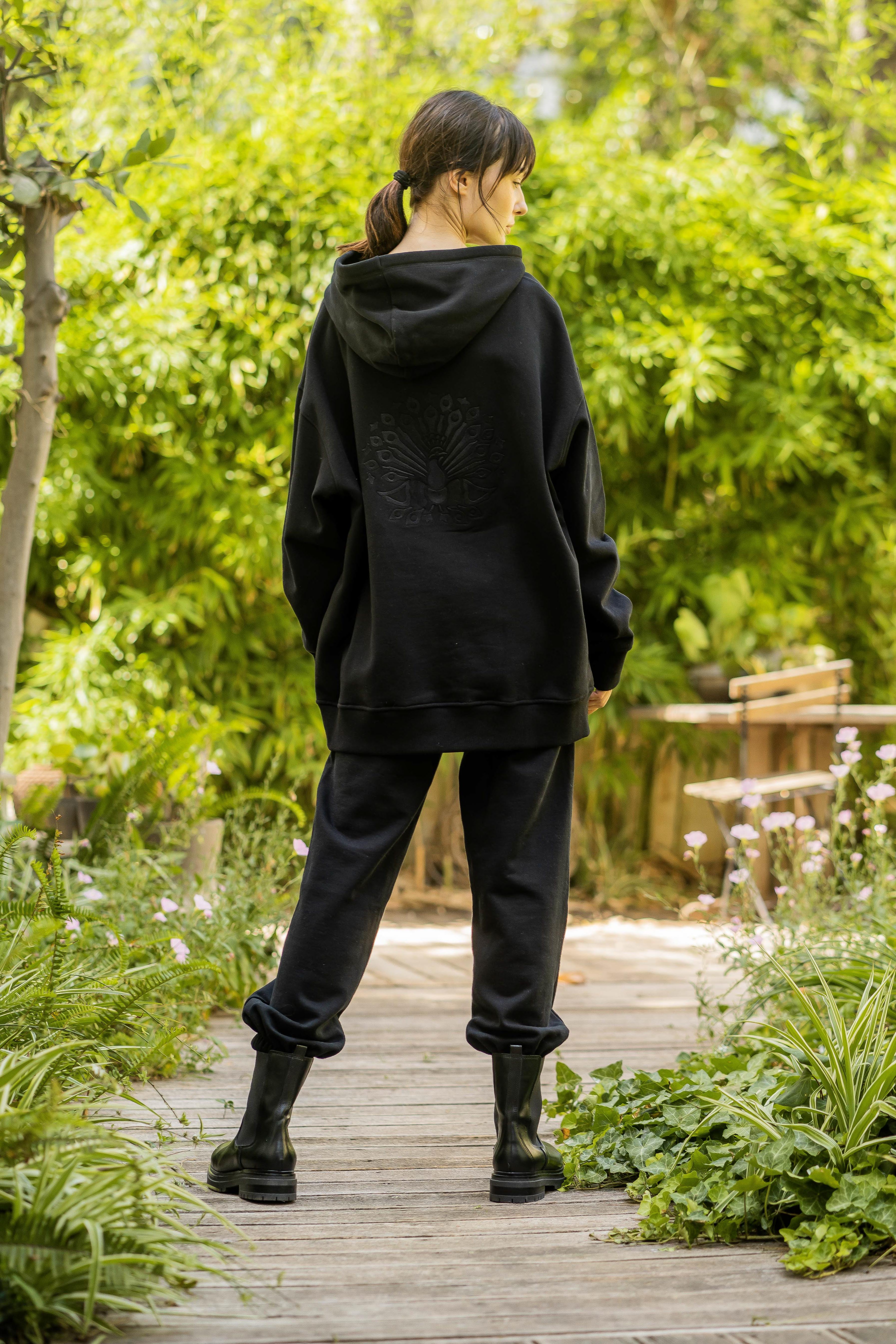 Organic Cotton Embroidered Hoodie Black
